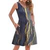 Women's Summer Fashion Casual V-neck Pleated Patchwork Color Block Patchwork Print Sleeveless Pocket Vest Dress