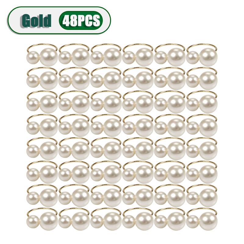 1-120PCS Pearl Napkin Rings Metal Napkin Holder Wedding Party Banquet Supplies Holiday Christmas Dinner Table Decoration Favors