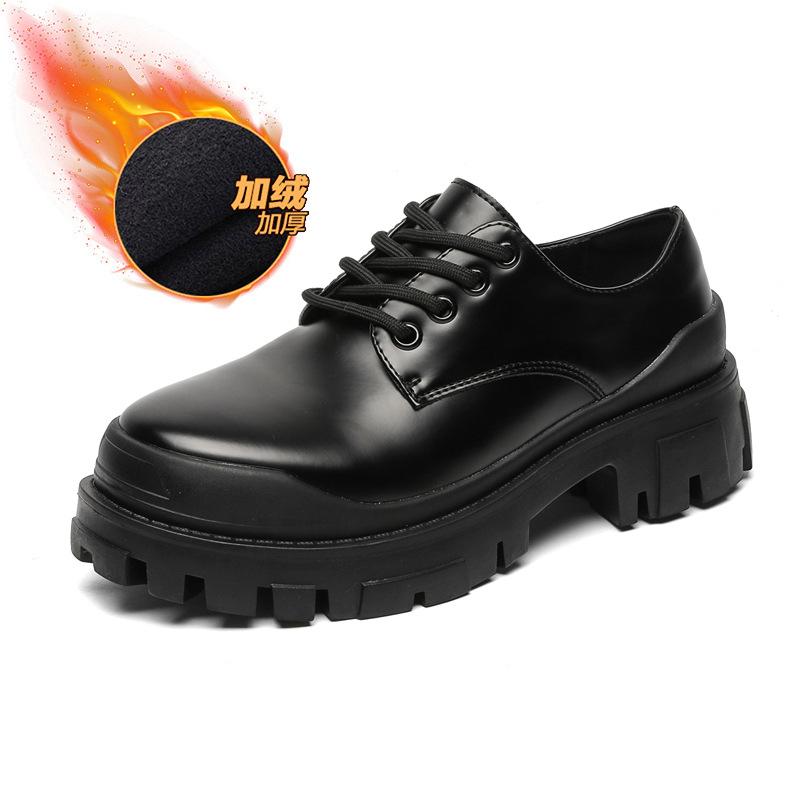 2024 new derby shoes men's black platform heightening leather shoes British dress big head shoes 59015-K