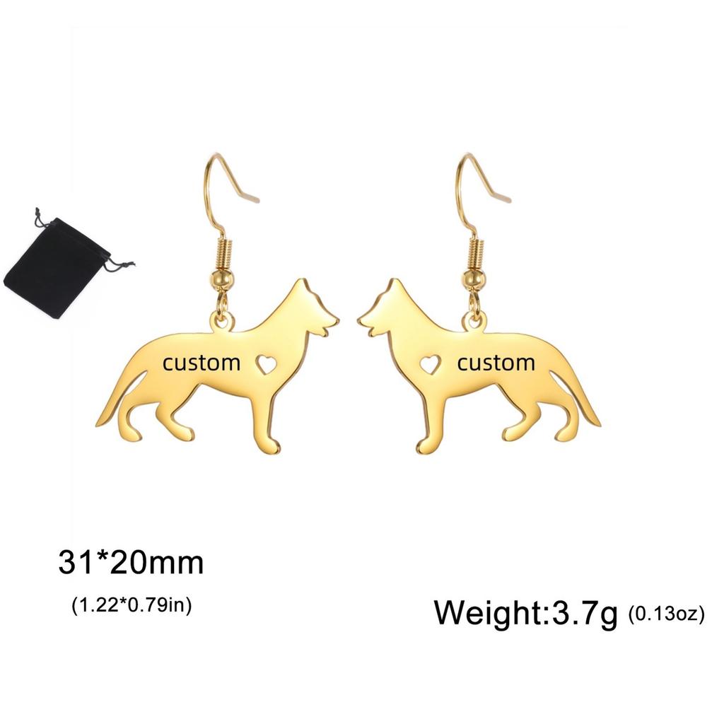 Customized Name Text Pet Love Wolf Dog Women's Earrings Stainless Steel Fashion Friends Family Pet Commemorative Accessories