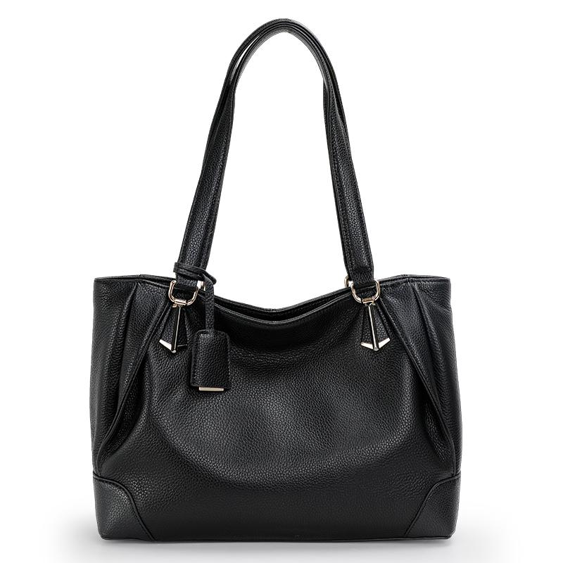 Настоящая кожаная сумка для мамы - Большой размер, Простая и элегантная, Большая вместимость, Стиль через плечо, Сумка-кроссбоди и Сумка-тоут чёрный