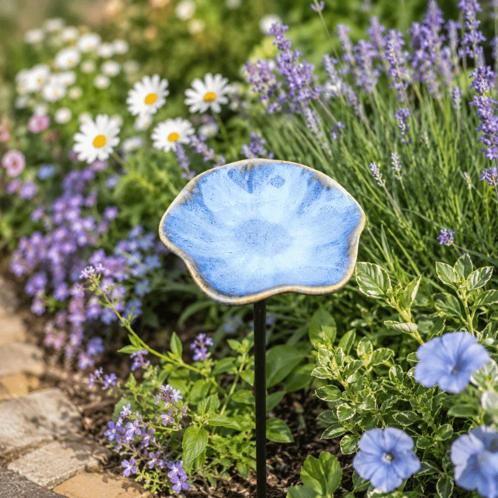Watering Station Flower Garden Stake Ceramic Bird Feeder Tray Bee Butterfly Water Feeder Outdoor