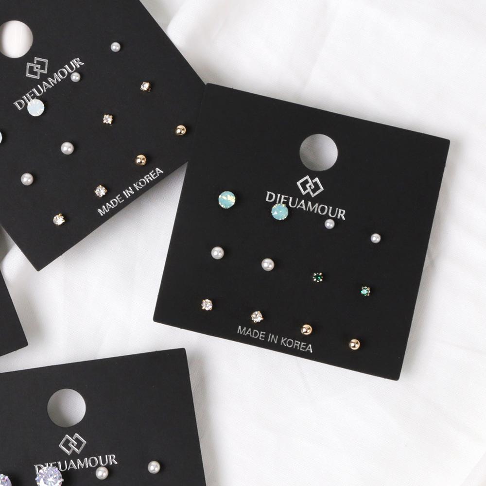 Dieuamour [12Pack] Daily Cubic Pearl (Green) Layered Earring Set