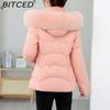 BITCED Winter Cotton Coat Slim-Fit Women's Short-Length Wool-Fur Collar Cotton Jacket Warm Cold-Resistant Cotton Coat