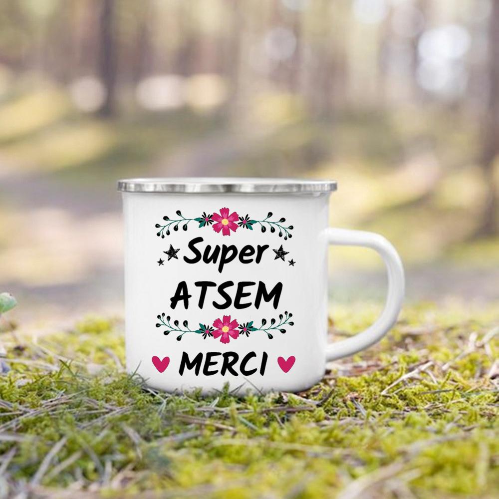 French Print Mugs Creative Coffee Cups Drinks Water Enamel Cup School Handle Drinkware Gifts for Maitresse/Maitre/Atsem/Aesh/Avs