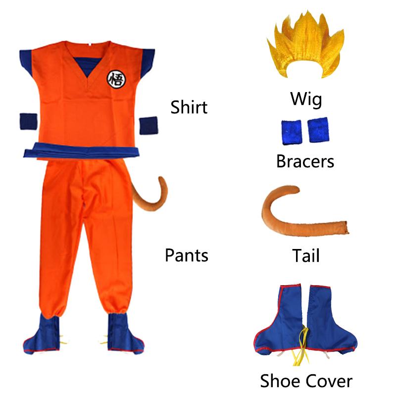 Halloween Kids Adult Goku Costume Anime Son Goku Cosplay Costume Uniform Wig Gift Halloween Carnival Party Clothes for Man Woman