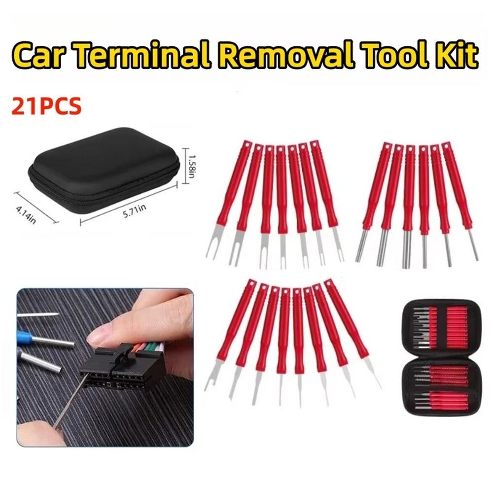 21Pcs/Set Electrical Connector Terminal Removal Tool Red Stainless Steel Wire Crimp Removal Tool