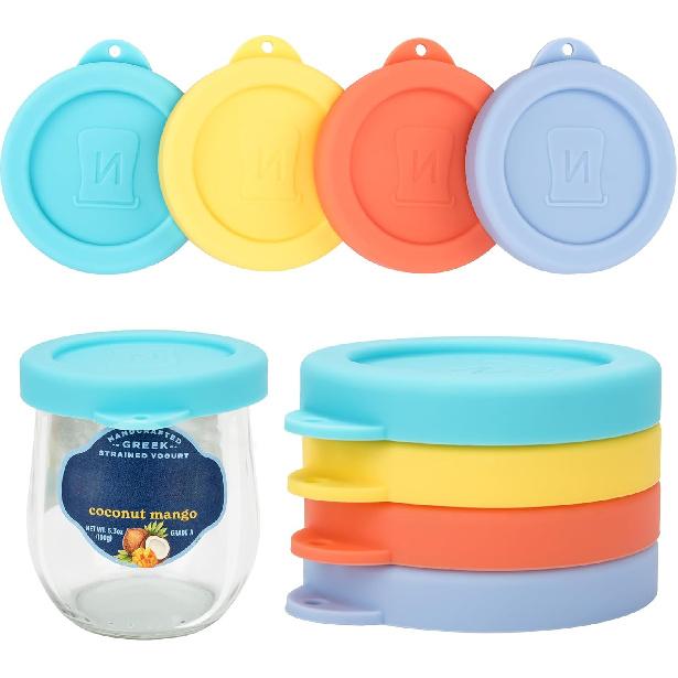 8 Pack Silicone Yogurt Lids Compatible with Nounos 5.3oz Yogurt Jars, Reble Silicone Yogurt Covers, Food Storage Covers, Freezer Dishwasher Microwave 8 Packs Jar lids