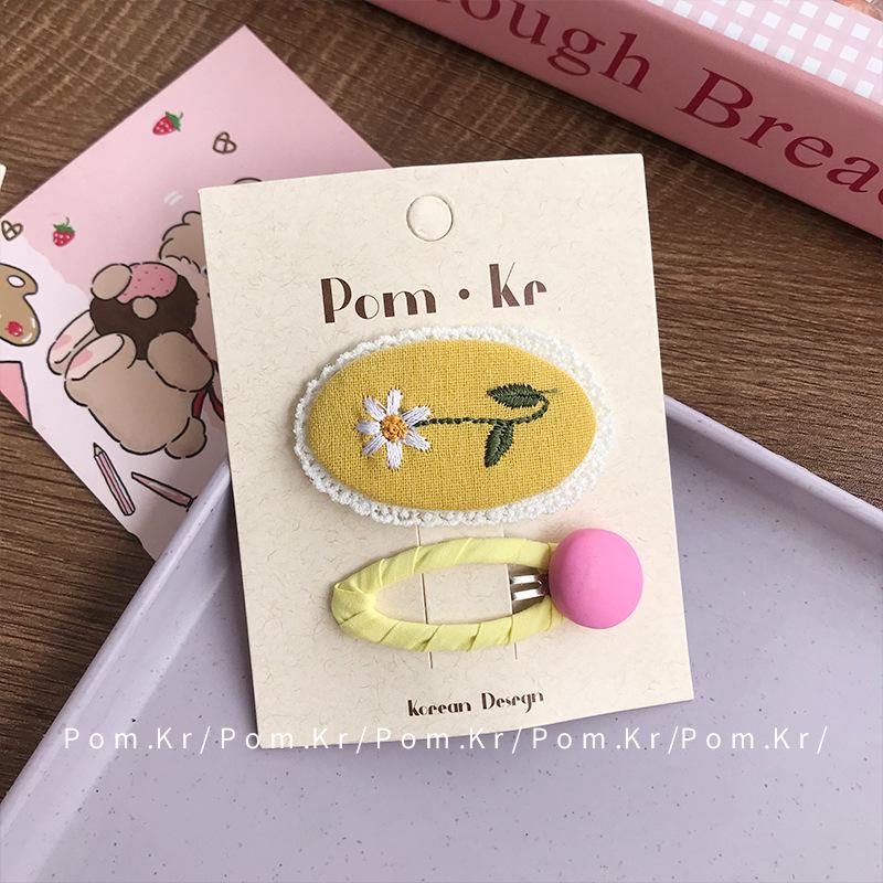 Adorable Round Bean Fabric Flower Hair Clip for Frizzy Bangs