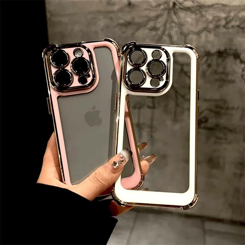 Luxury Electroplate Transparent Armor Phone Case For iPhone 16 15 14 13 12 11 Pro Max 16 15 14 Plus Bumper Shockproof Clear Cover