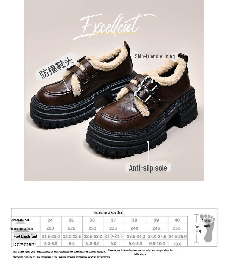 Damen Britischer Stil Fleecegefütterte Doppel-Schnallen Slipper - Dicksohlige, Vielseitige, Warme Lederschuhe