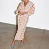 Yousheng Women Dress Colorful Print Deep V Neck Long Lantern Sleeves Loose Waist Bohemian Style Vacation Shopping Dating Maxi Dress