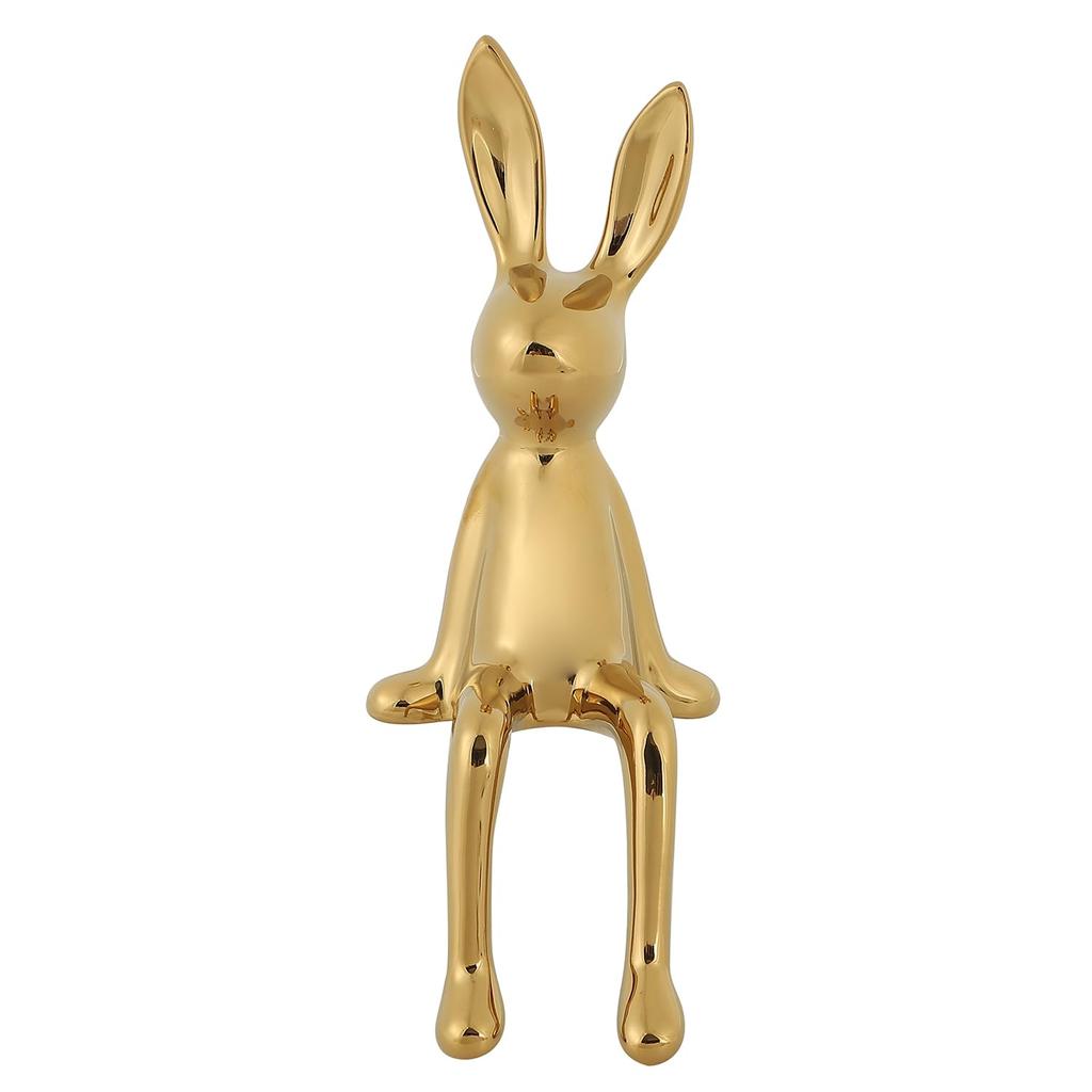 Queen-b Rabbit Figurine, Decorative Ornament, Nordic Style, Modern, Cute, Stylish, Simple, 20cm, Living Room Ornament, Rabbit Display, Ceramic (Gold)
