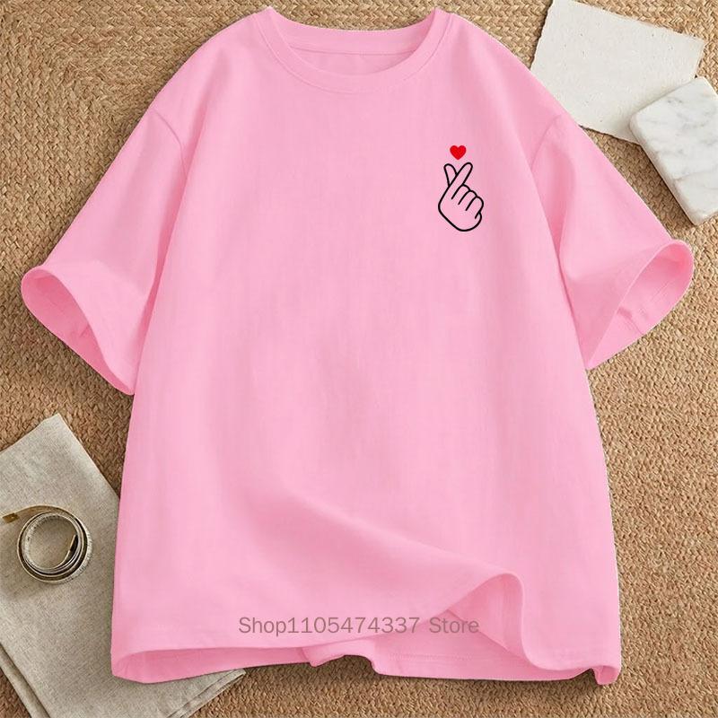 Hand Heart Gesture Print Tshirts For Unisex Summer Casual Fashion Loose Streetwear Tops Crew Neck Short Sleeve Tshirts