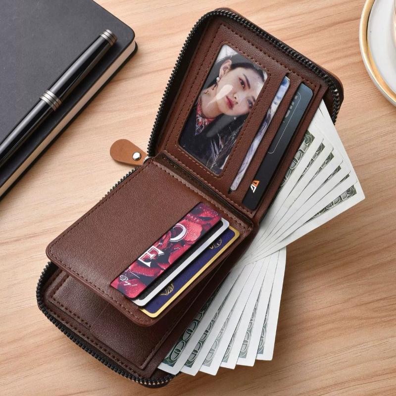 Retro Men's Wallet Money Clip Large Capacity Zipper Short Coin Purse Card Holder High Quality Purse