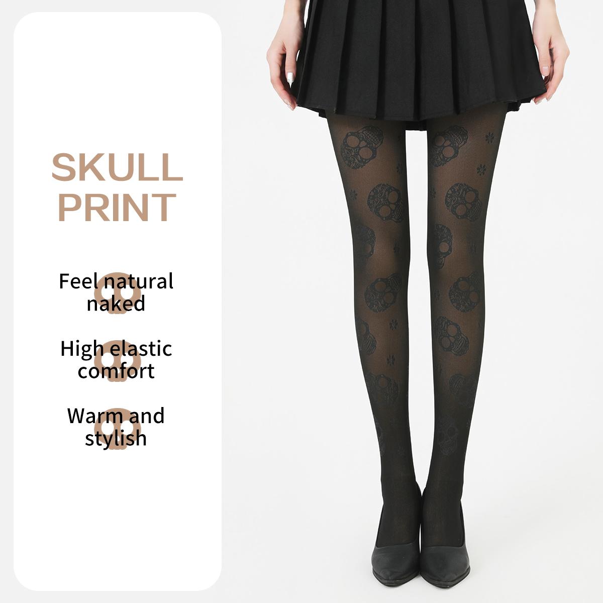 

A Pair Of Ladies 200G Cashmere Thermal Tights Fashion Halloween Skull Tights L-XXL