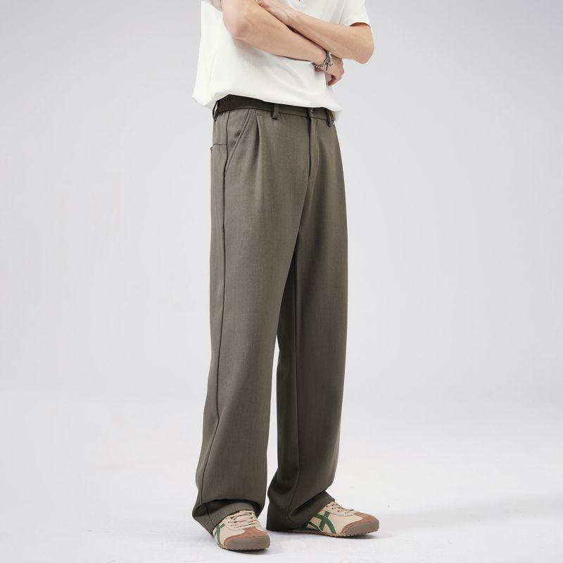 Fashion trendy brand anti-wrinkle drape straight pants men's daily commuting loose wide-leg casual long pants