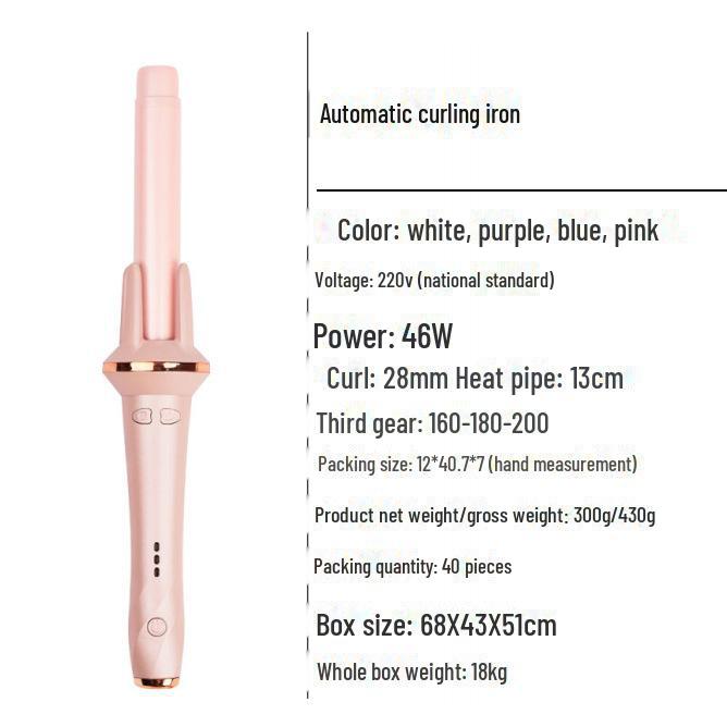 

28-міліметрова автоматична плойка - ніжні великі локони та хвилі за допомогою негативних іонів Pink (foreign trade plug notes)