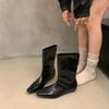 Designer Square Toe Women Slimming Knight Boots Elegant Female Slip On Wedges Low Heel Mid Calf Booties Zapatos De Mujer