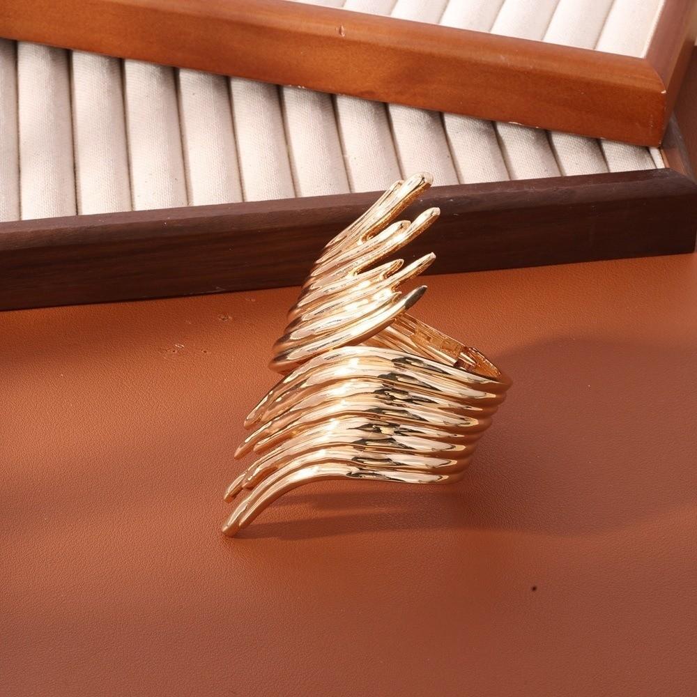 Geometric Metal Open Bangles Artistic Upper Arm Cuff Fashionable Bangles Ring Set Party Jewelry
