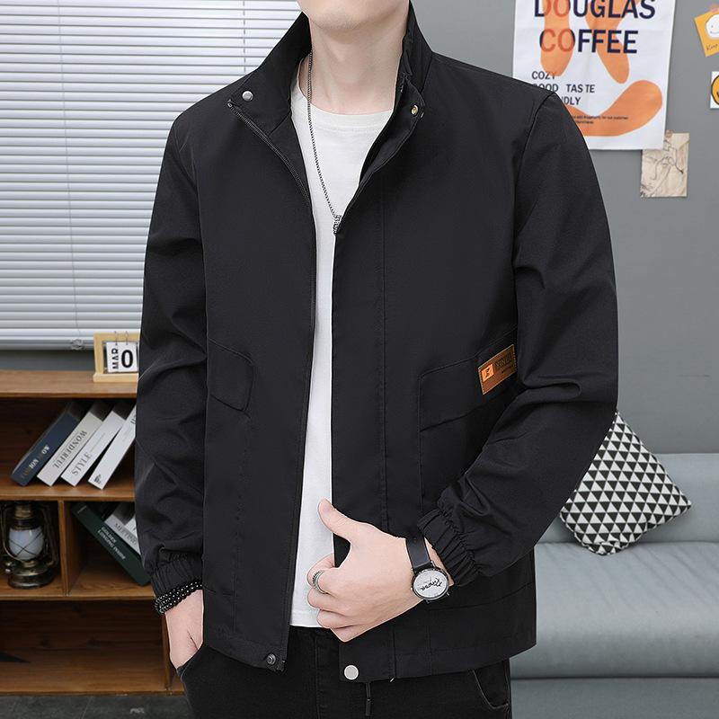 Frühlings- und Herbstjacke Herren Stehkragen Bluse Locker Lässig Hübsch Jugendlich Dünne Modelle Vielseitiger Mantel Herren