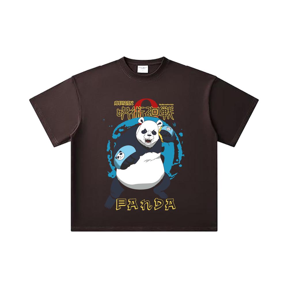 260 GSM Double Yarn 32 Count 100% Cotton Jujutsu Kaisen V62 Panda Print Unisex Heavy Cotton T Shirt