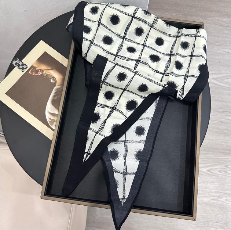 Art stripe high quality mulberry silk silk scarf high sense versatile diamond scarf streamer women's gift small scarf