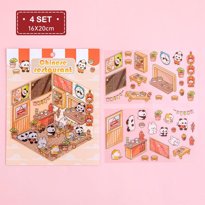 4Set Desene Animate Kawaii Miniatură Scenă Vizuală Autocolante Stivuibile Miniatură 3D Peisaj Scenă Autocolante Cont de Mână Autocolante