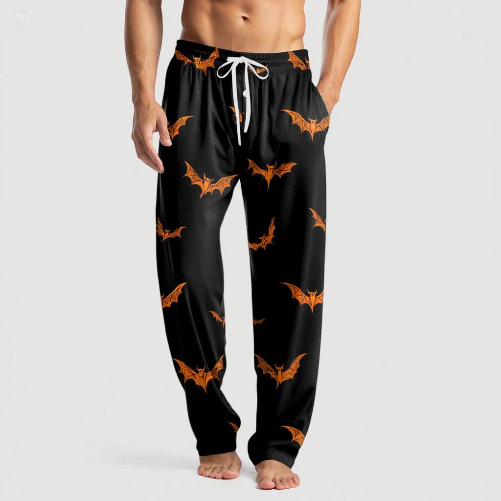 Pánské pletené ležérní kalhoty s kapsami a halloweenským potiskem, pyžamové kalhoty