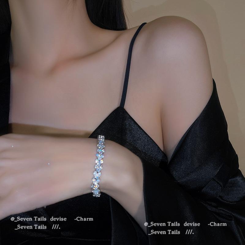 Shine~ Cuban full diamond bracelet women's light luxury niche design high-end sense exquisite ins tide cold wind personality Spice girl