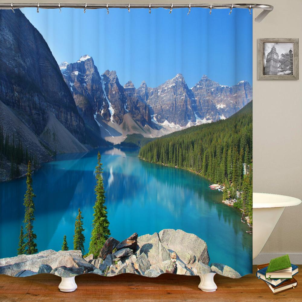 3d Printed Natural Forest Landscape Shower Curtain Waterproof Fabric Waterfall Bathroom Curtains Wall Decoration Large 300x180