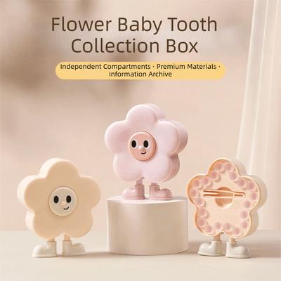 Cartoon Teeth Storage Box Compartment Drop Resistant Baby Teeth Keepsake Box Flower Shape with Tweezers Collection Box