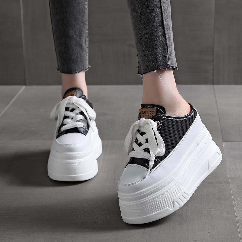 Fashion 12CM Patent Cloth Platform Wedge Comfy High Brand Breathable Summer Bao Toe Ladies Slippers Chunky Sneaker Casual Shoes
