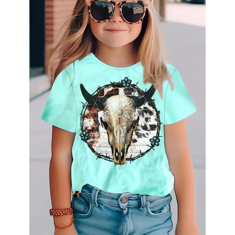 New summer girls short-sleeved T-shirt animal 3D digital printing trend casual loose tops