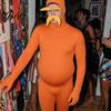 Skin Friendly Party Outfit Orange Full Bodysuit for Kids Adults, with Belly, Yellow Mustache & Eyebrows, Body Zentai Suit Men Women Open Face