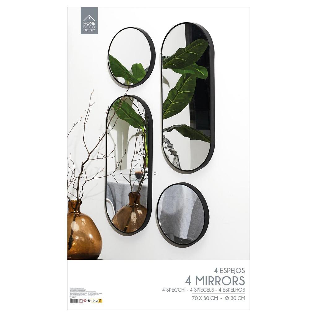 Set Of 4 Deco Round Mirrors Black