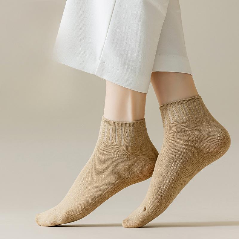 Women's Spring and Summer Short Socks Milk Tea Series Solid Color Double-needle Vertical Combed Cotton Women's Socks