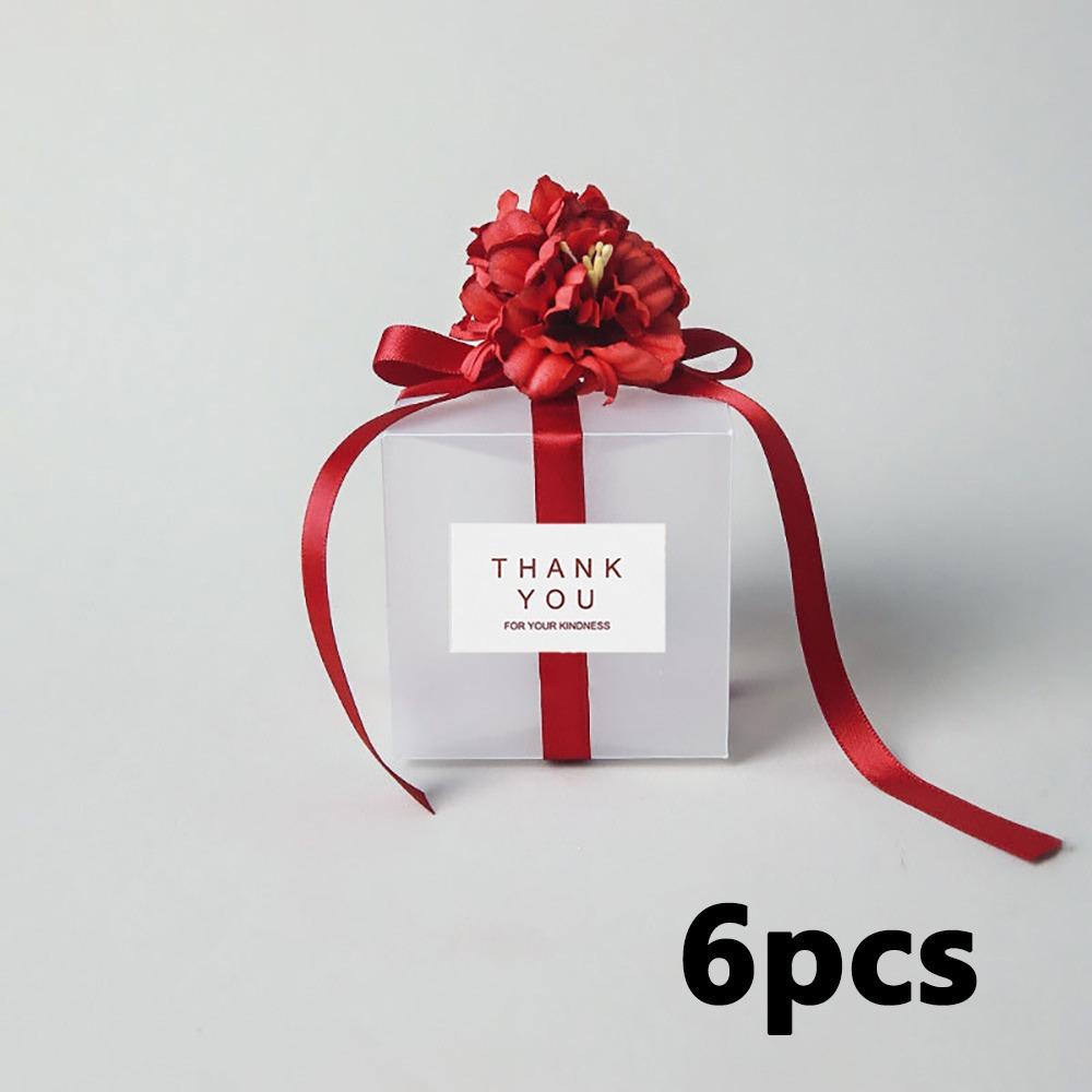 6pcs Transparent Romantic Wedding Candy Boxes Creative Wedding Souvenirs Wedding Square Candy Boxes Business Supplies Packaging Box Wedding Decoration