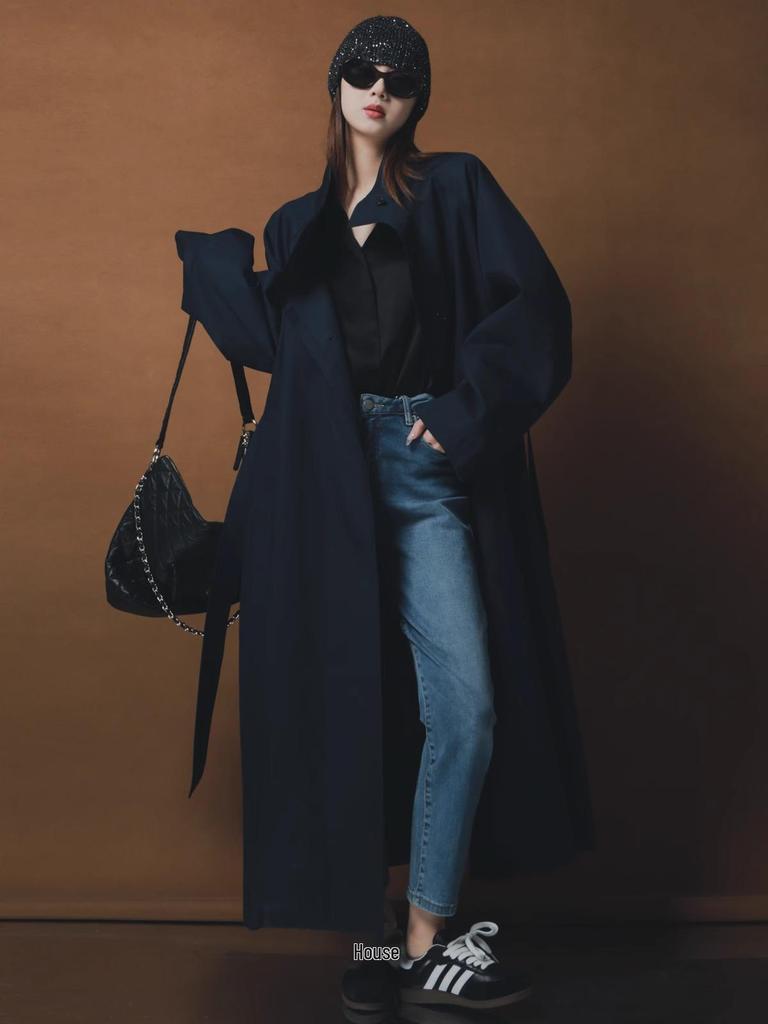 Rongtai Women's Tencel Drapey Trench Coat - Spring 2025 Collection, British Style with Tie-Waist and Stand Collar