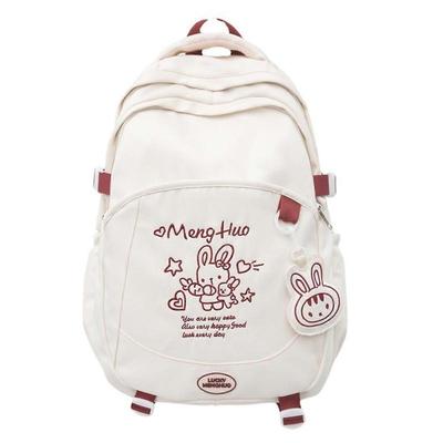 Sac à dos brodé dessin animé multifonction grande capacité pour collégien étudiant universitaire sac à livres pour l'école et le voyage Blanc