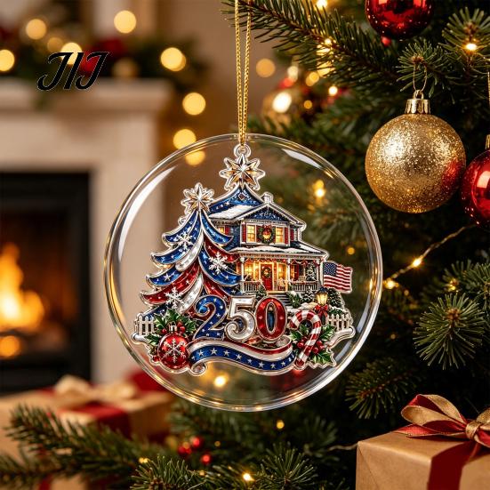 Office Christmas Holiday Decor 250th Anniversary Acrylic Hanging Ornament, Double Side Printed Festive Indoor Outdoor Seasonal Ornament for