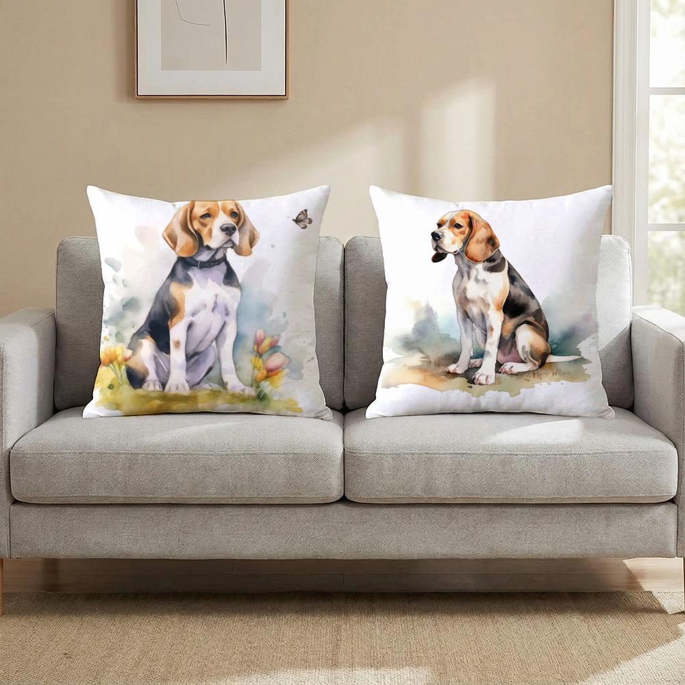Cute Beagle Pet Dog Cushion Cover Multi-Scene Pillow Cover for Home & Car - Reversible, Soft & Durable for Daily Use