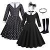 Abito Cosplay Nero in Seta di Latte di Wednesday Addams
