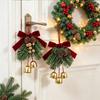 Christmas Bell Hanging Ornament Velvet Red Bow Pine Cone Pine Branch Pendant for Xmas Tree Window Door  Holiday Party Decoration