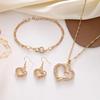 Double Heart Gold Jewelry Set for Women Hollow Crystal Zircon Necklace Earrings Bracelet Bridal Jewelry for Engagement Wedding Party Daily Prom