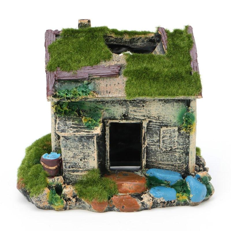 Aquarium Landscaping Decoration Resin House Cave Fish Tank Ornament with Moss