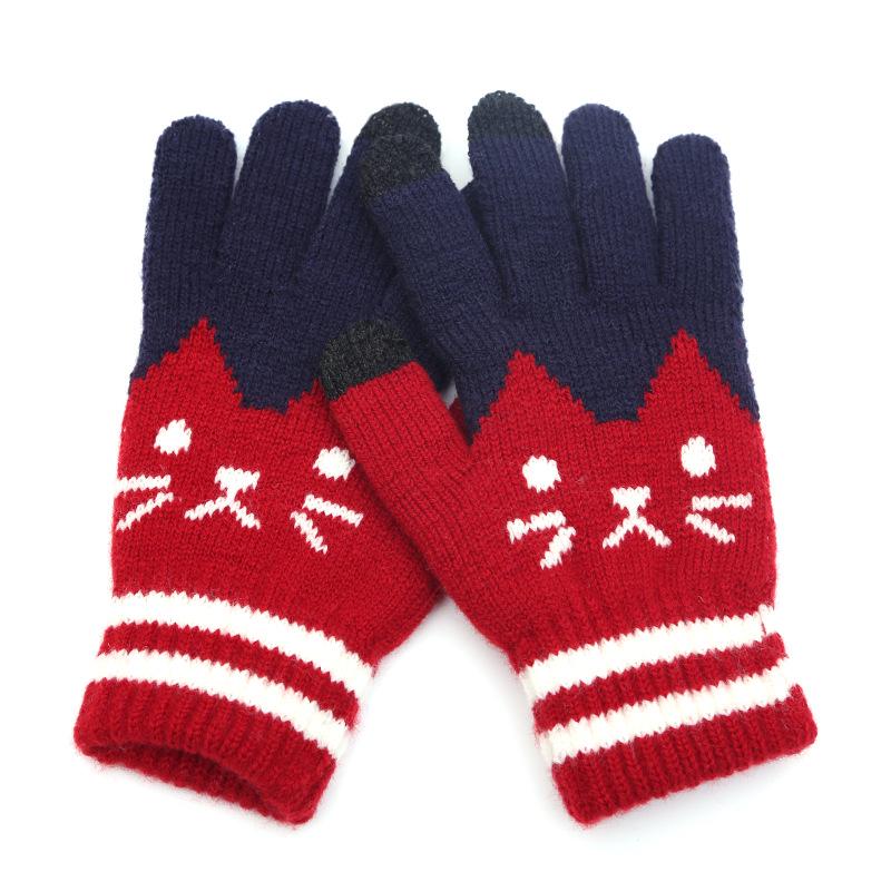Nuevos Guantes Gruesos de Invierno Cálidos Para Hombres Mujeres Estudiantes Lindo Gato Tejidos Guantes Táctiles para Pantalla Guantes para Ciclismo al Aire Libre Esquí
