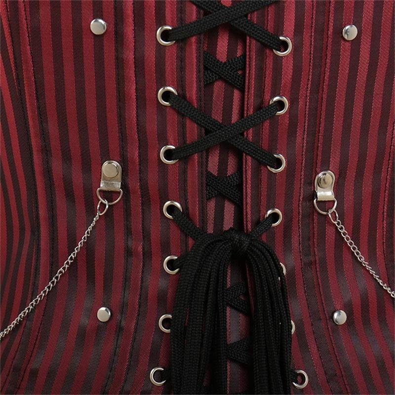 Sexy Women Gothic Corset Bustier Striped Zip Buckled Steampunk Overbust Corselet Vest Punk Rock Style Clothes