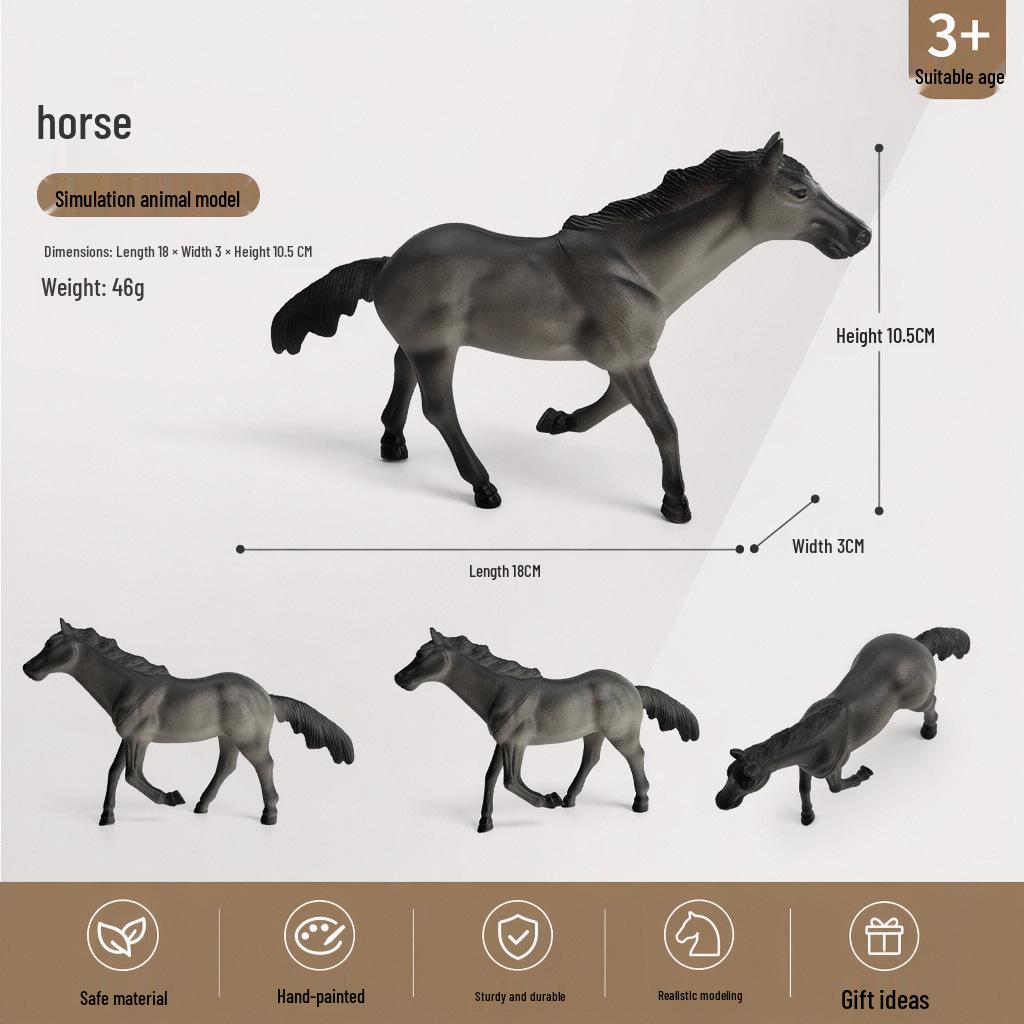 Black Stallion Foal Simulation Animal Model - Wild Horse Cognitive Toy Ornament for Children