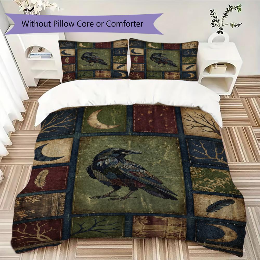Crow Pattern Bedding uilt Set uilt Cover Pillowcase Home Decoration Birthday Gift (1 * duvet cover + 2 * pillowcase  without core)47